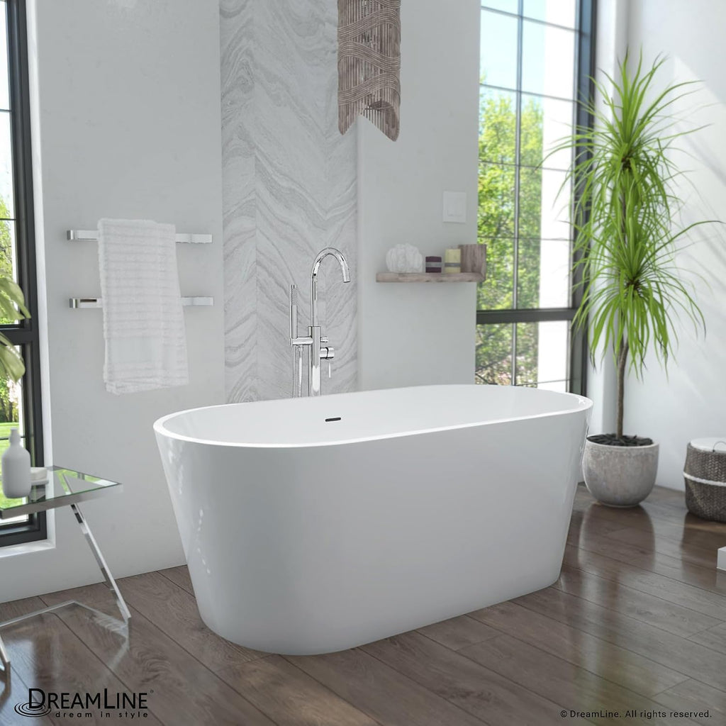 DreamLine Enigma 59 inch L x 29 1/2 inch W x 22 7/8 inch H Freestanding Acrylic Bathtub with Brushed Brass Drain