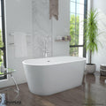 DreamLine Enigma 59 inch L x 29 1/2 inch W x 22 7/8 inch H Freestanding Acrylic Bathtub with Polished Brass Drain