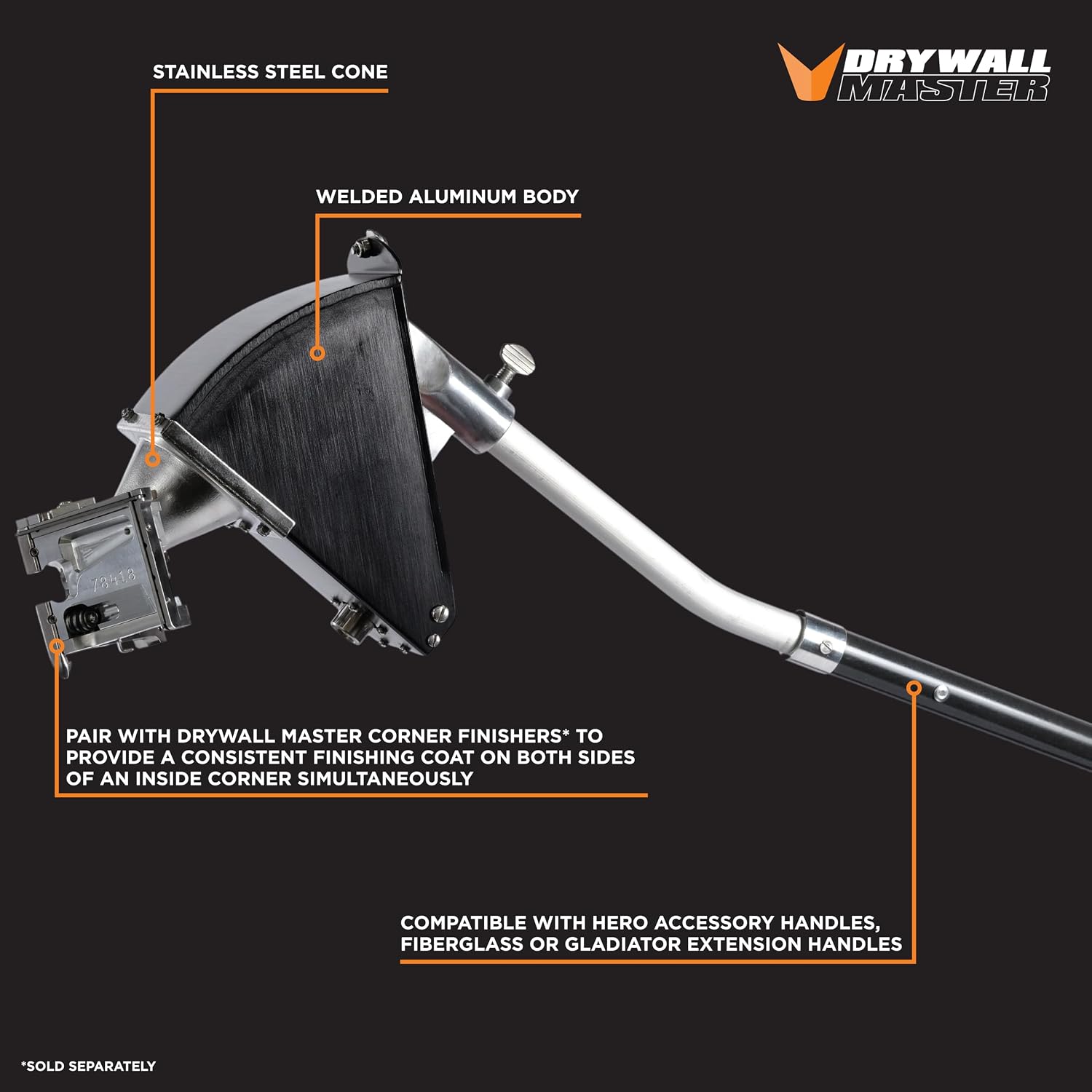 7' Angle Box Corner Applicator | Drywall Master – Precise Inside Corner Coating – Heavy-Duty Stainless Steel Cone – Chicago Family Owned