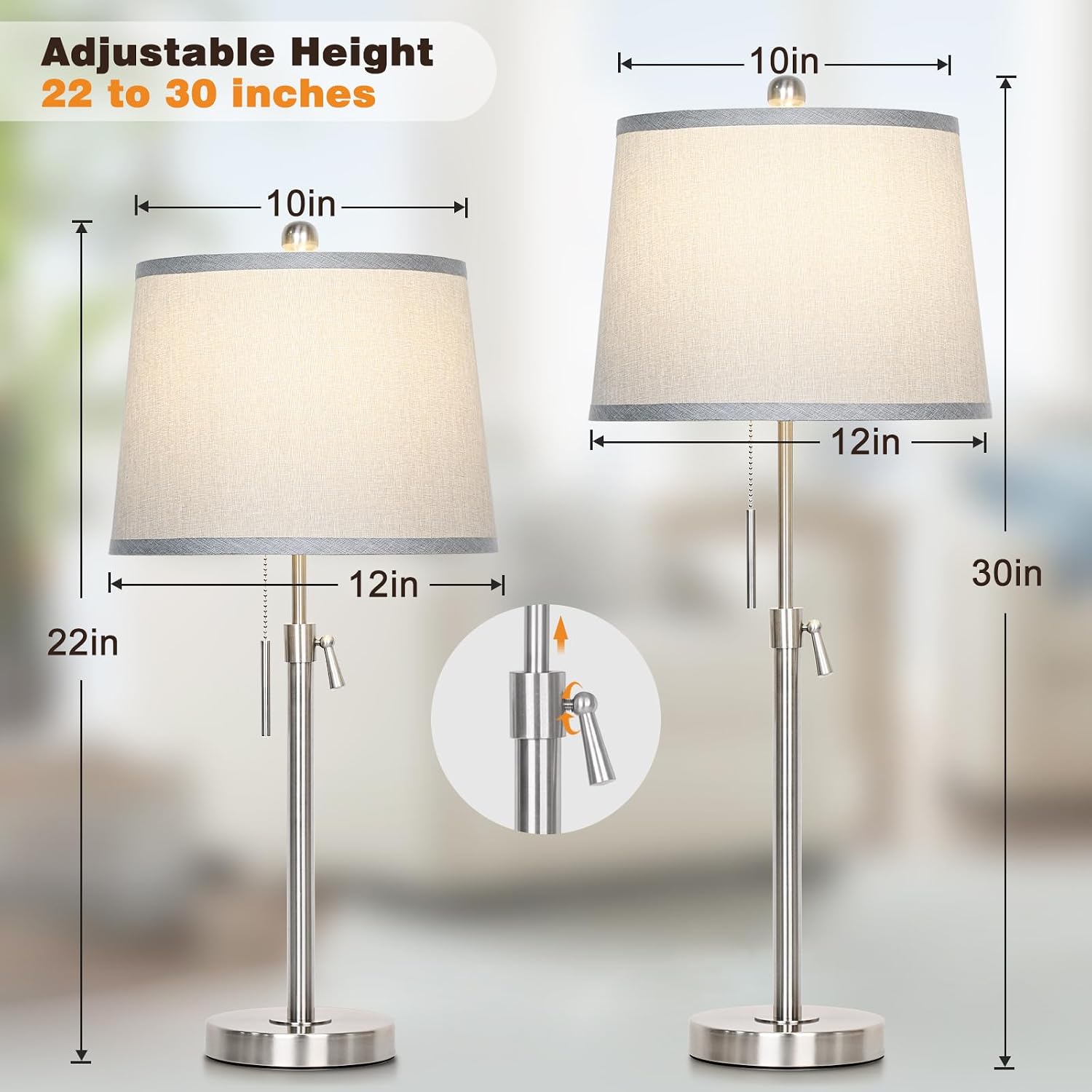 JUNNAI 3 Piece Lamp Sets for Living Room Floor and Table Lamps Set of 3 Adjustable Height Tall Standing Lamp 3 Color Temp Modern Silver Lamp for Bedroom Nightstand Bedside EndTable(LED Bulbs Included)