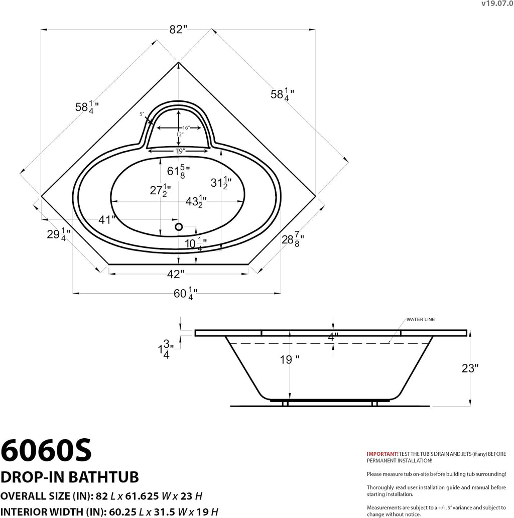 ANZZI 62' x 82' Soaker Corner Drop-In Bathtub - White - Rana AZ6060SS