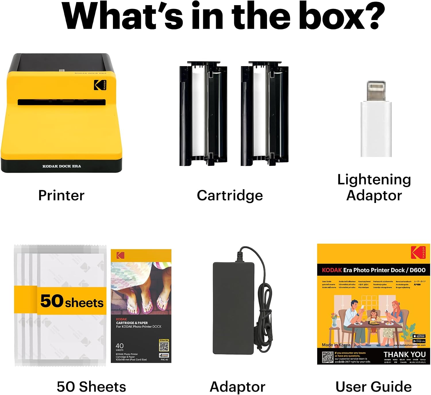 KODAK Dock Era 4x6'' Desktop Photo Printer, 50 Sheets, Docking & Bluetooth Smartphone Printer for iPhone & Android, Instant Color Prints, 4PASS Dye Sublimation