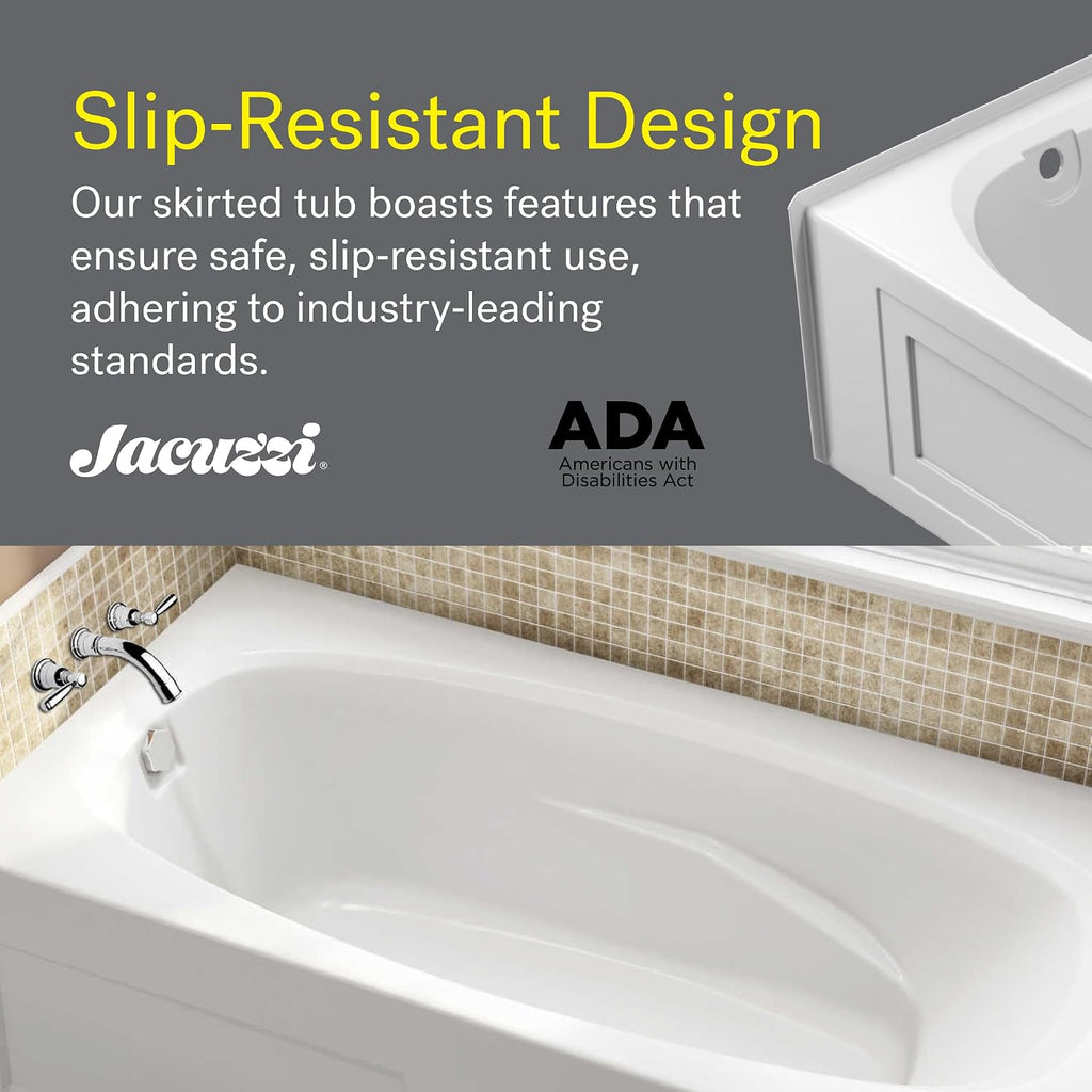Jacuzzi SIGNATURE Acrylic Removable Skirted Bathtub With Armrests, Soaking Sanctuary, Slip Resistant, Left Drain Placement, 72' (L) x 36' (W), Rectangle, White