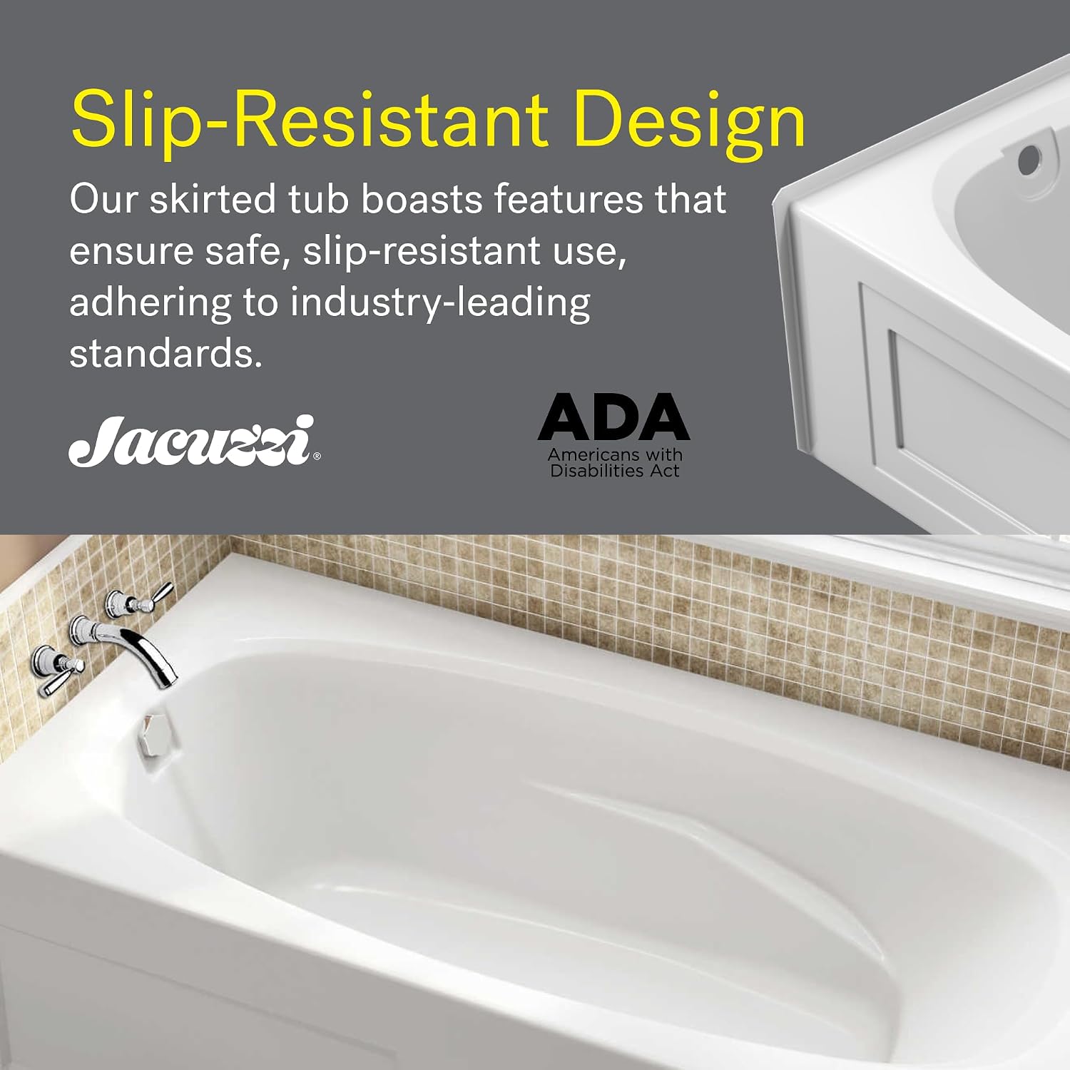 Jacuzzi SIGNATURE Acrylic Removable Skirted Bathtub With Armrests, Soaking Sanctuary, Slip Resistant, Left Drain Placement, 72' (L) x 36' (W), Rectangle, White