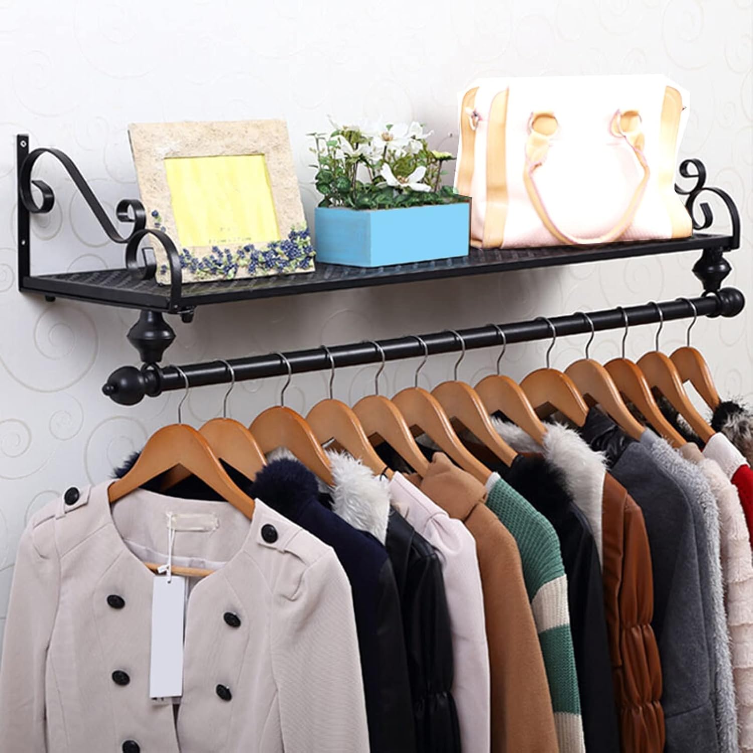 Wall Mounted Garment Rack for Clothing Display,Clothing Store Floating Shelf,Retail Display Garment Rack,Heavy Duty Organizer Hanger,Heavy Duty,m