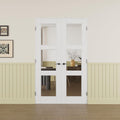 Prehung French Door 48' x 80' (2x24 in), 3-Lite Tempered Clear Glass Door Slabs with Jamb, Black Hinges, 4 Levers & Latch, Solid Core Interior Door, Pre-Finished & Paintable,Double Doors Interior