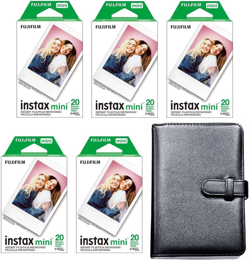 FUJIFILM Instax Mini Instant Film Bundle for Mini EVO, Mini 12, Mini 11, Mini Liplay and Mini 41 Cameras, Includes: Instant Mini Film and 108 Pocket Mini Instax Photo Album, Black (100 Exposures)