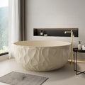 59' Edeyeu Freestanding Bathtub – Modern Solid Surface Bathtub With Ripple Design, Extra Deep Soaking Tub, Ergonomic Stand Alone Tub For Luxury Bathroom Spaces B