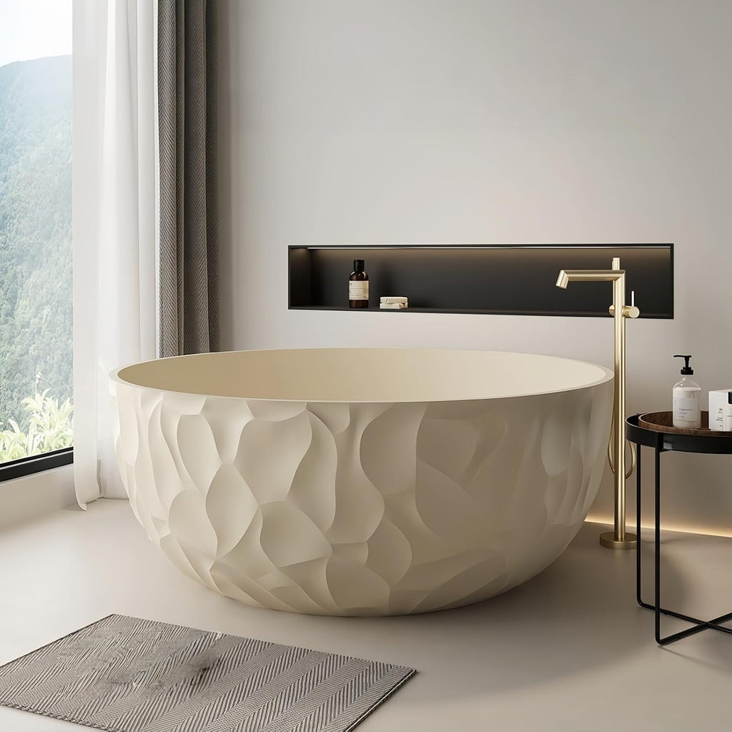 67' Edeyeu Freestanding Bathtub – Modern Solid Surface Bathtub With Ripple Design, Extra Deep Soaking Tub, Ergonomic Stand Alone Tub For Luxury Bathroom Spaces B