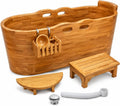 Large Wooden Bathtub Japanese Style Freestanding Oak Soaking Tub with Accessories for Adults, Home Spa and Deep Soaking Experience (wooden color, 43.3')