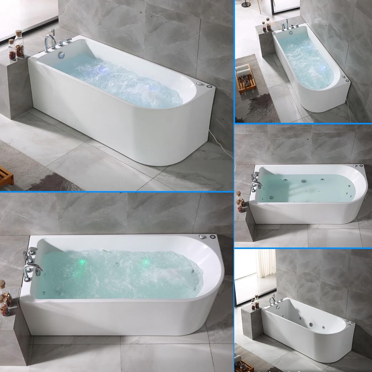 67' Freestanding Whirlpool Soaking Bathtub, Hydro Massage Tub with Bath Spa Jets, cPUC Certified Acrylic Stand Alone Tub, Left Drain & Chromatherapy, Free Standing Soaker Bathtub