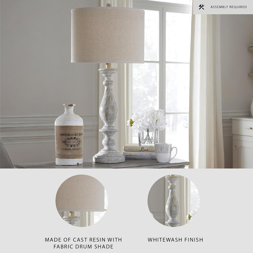 Signature Design by Ashley Bernadate Vintage Cottage Table Lamp, 2 Count, 31', Whitewash