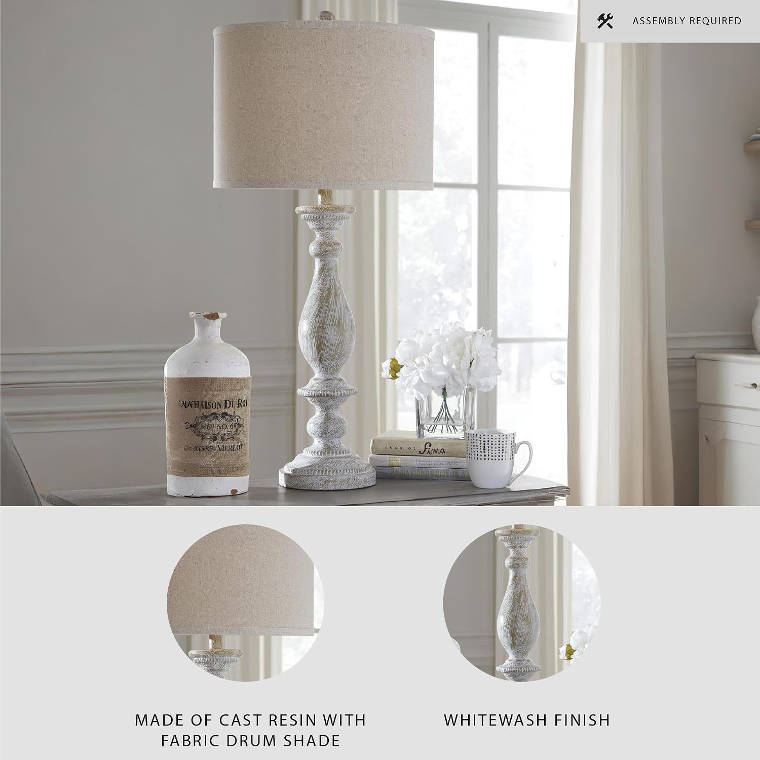 Signature Design by Ashley Bernadate Vintage Cottage Table Lamp, 2 Count, 31', Whitewash