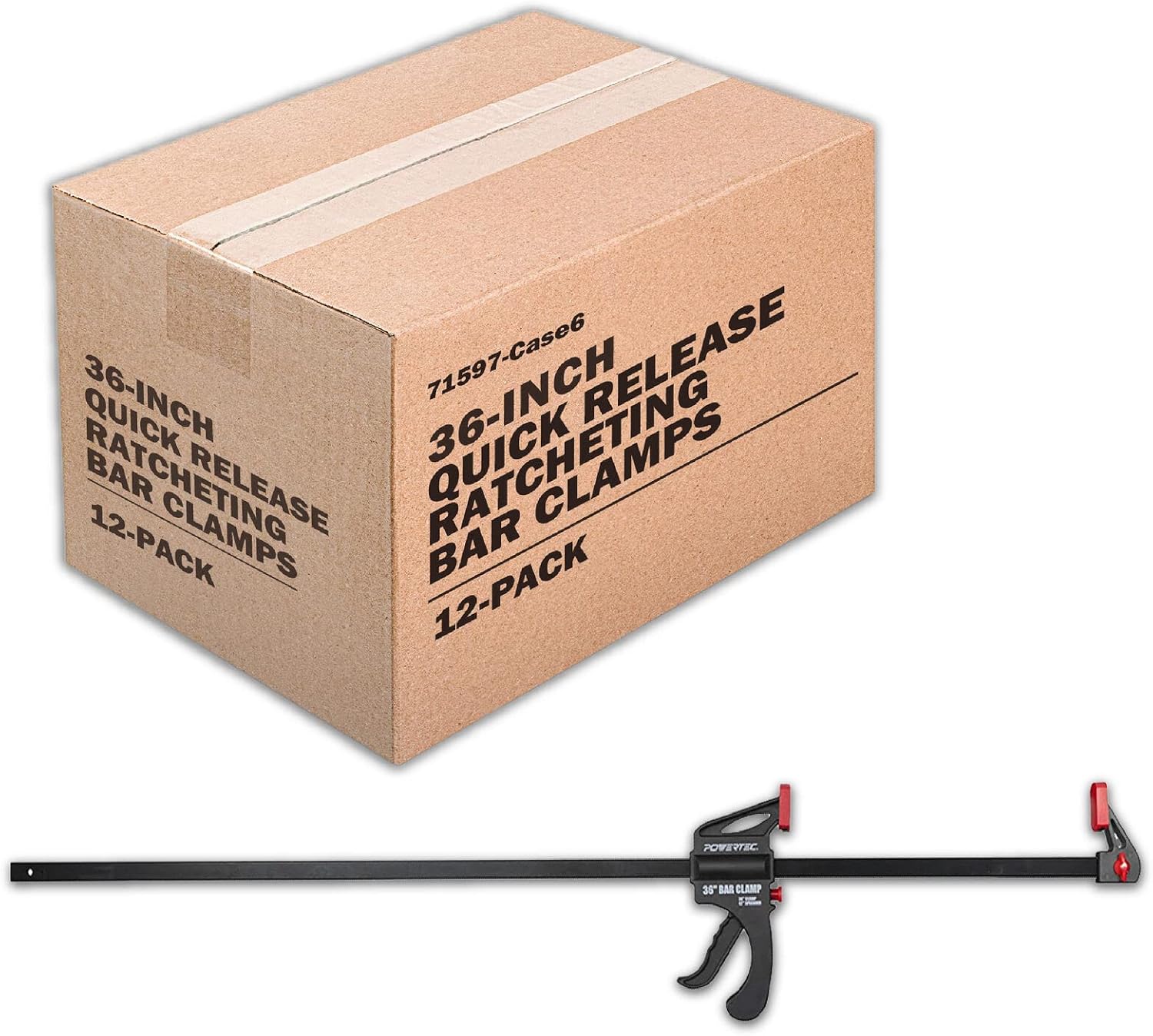 POWERTEC 36' Bar Clamps/Spreaders 12 Pack, Trigger & Ratchet Quick Grip Clamps for Woodworking, Gluing & DIY Projects