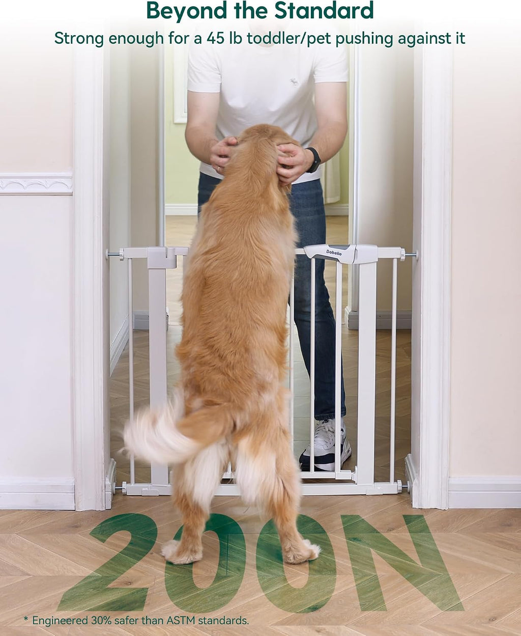 Babelio 36' Tall Baby Gate, PressGuard P7, 29-55' Auto Close Pressure Mounted Dog Gate for Doorways & Hallway, Basics Easy Walk Thru Pet Gate, Extra Wide Metal Child Gate, White