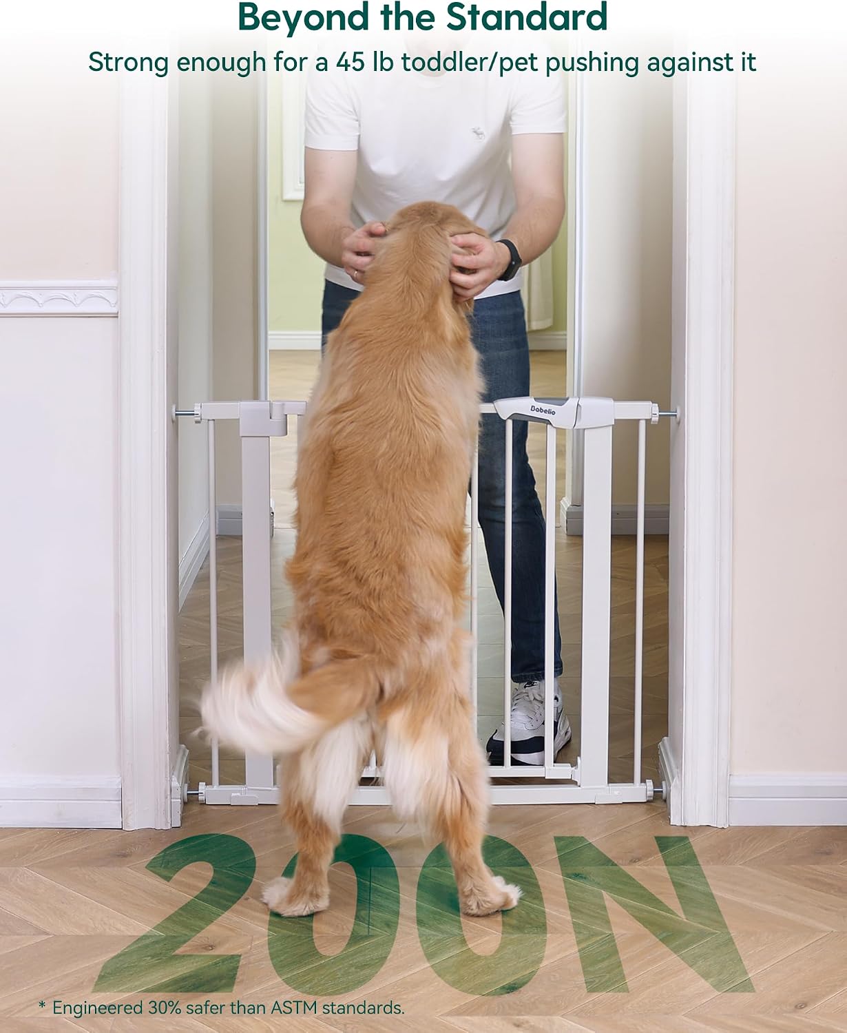 Babelio 36' Tall Baby Gate, PressGuard P7, 29-55' Auto Close Pressure Mounted Dog Gate for Doorways & Hallway, Basics Easy Walk Thru Pet Gate, Extra Wide Metal Child Gate, White