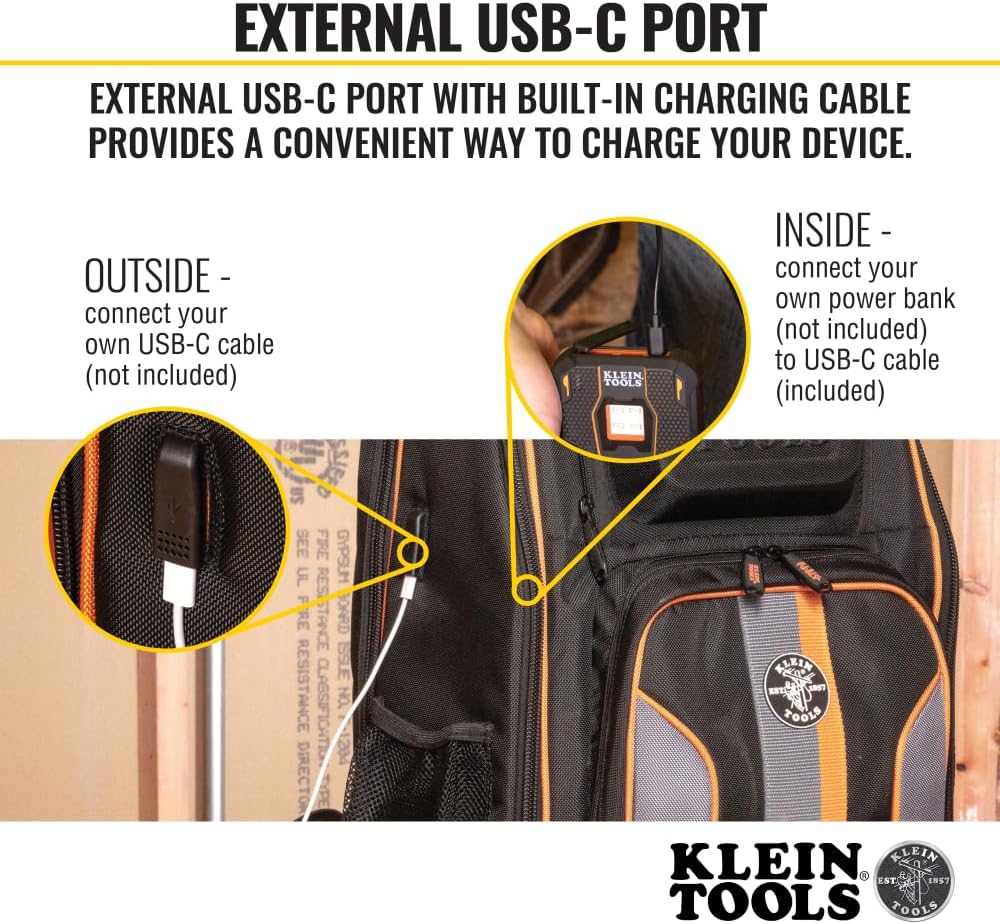 Klein Tools Tradesman Pro XL Tech Backpack with Laptop Pocket, Charging Port, and 11-in-1 Ratcheting Impact Rated Screwdriver/Nut Driver