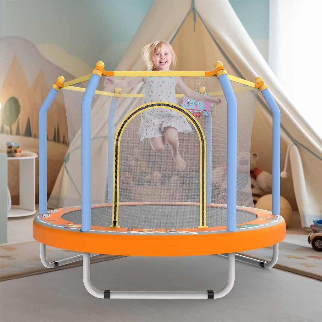 Mersco 55' Toddler Trampoline for Kids 2-5, 110lbs Indoor & Outdoor Mini Trampoline with Net, Basketball Hoop, for Boys & Girls