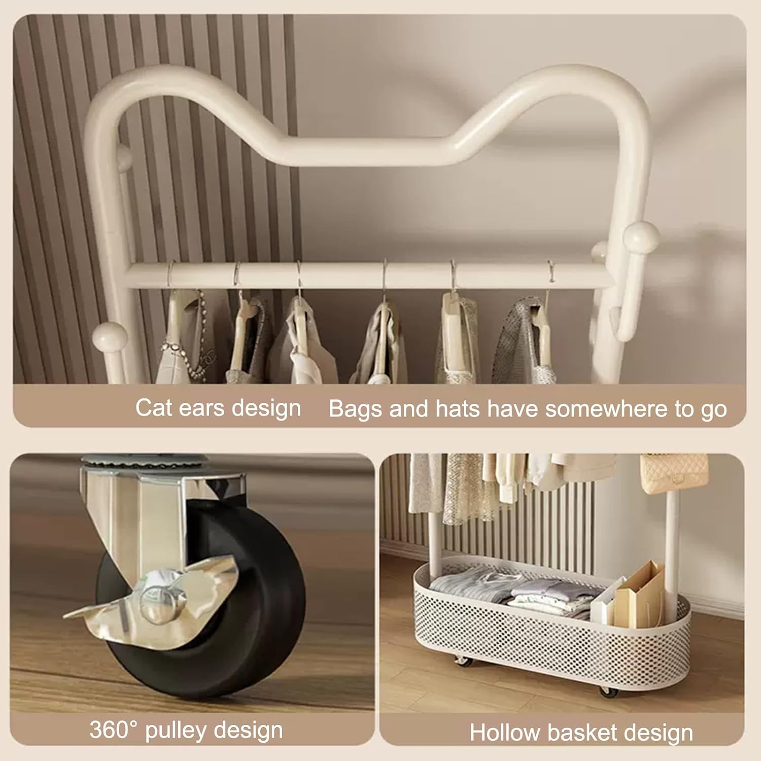 Modern Garment Rack, Clothes Rack, Clothing Rack, Rolling Garment Rack with Shelf, Portable Closet Wardrobe Rack, for Bedroom,Living Room,Clothing Store(White,60cm/23.6in)