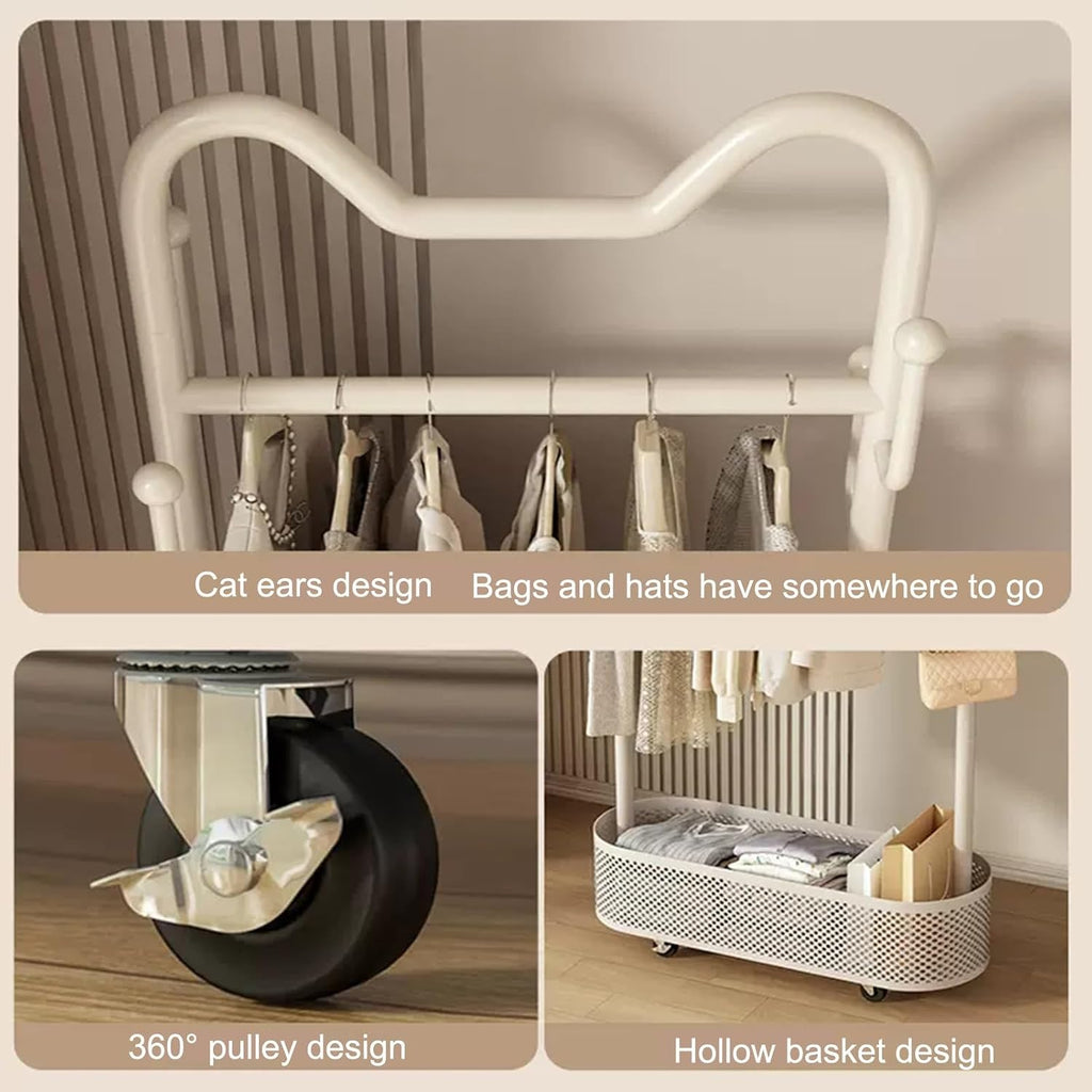 Modern Garment Rack, Clothes Rack, Clothing Rack, Rolling Garment Rack with Shelf, Portable Closet Wardrobe Rack, for Bedroom,Living Room,Clothing Store(White,80cm/31.5in)