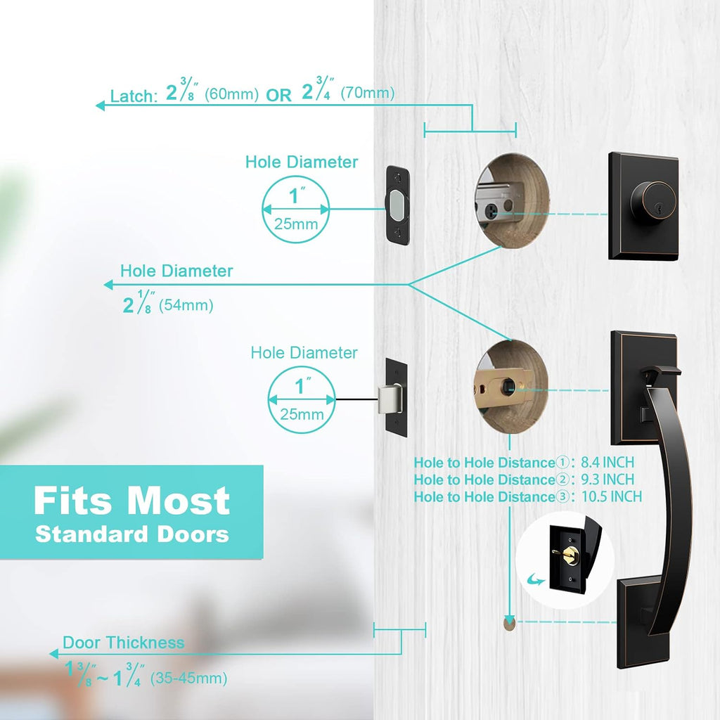 Door Handle Sets Double Front Door Handle Set with Handle Lever Oil-Rubbed Bronze Double Door Handleset with Dummy Front Door Lock Set Double Door Handles for Front Door or Office Door