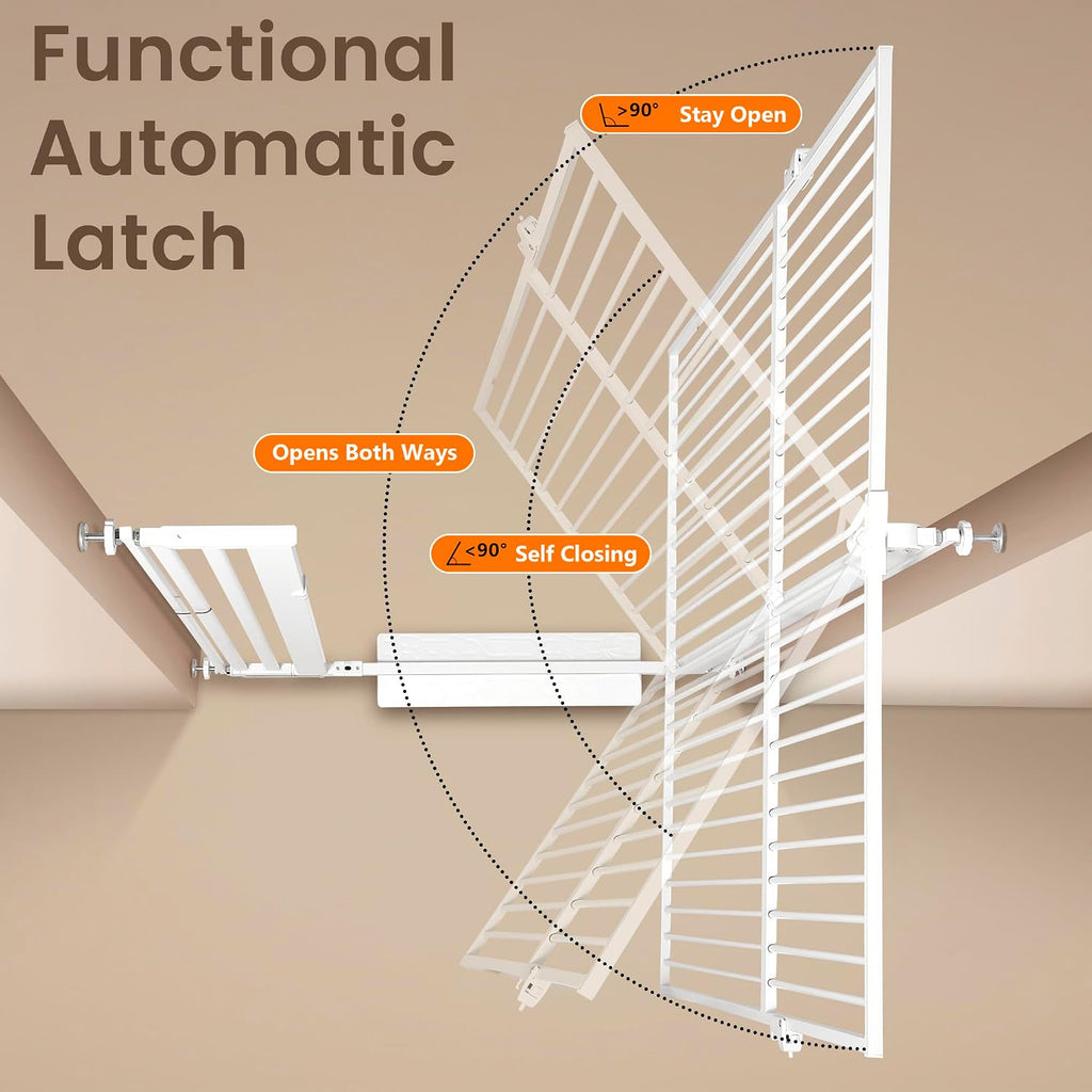 59' Extra Tall Pet Gate, Durable Metal Cat Gate with Double Safety Lock & Walk Thru Door - Self Closing/Stay Open/Open Both Ways, Pressure Mounted Dog Gate for Indoor Stairs, Doorways, Hallways