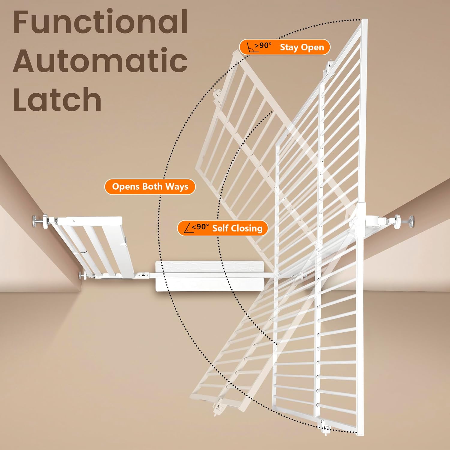 59' Extra Tall Pet Gate, Durable Metal Cat Gate with Double Safety Lock & Walk Thru Door - Self Closing/Stay Open/Open Both Ways, Pressure Mounted Dog Gate for Indoor Stairs, Doorways, Hallways