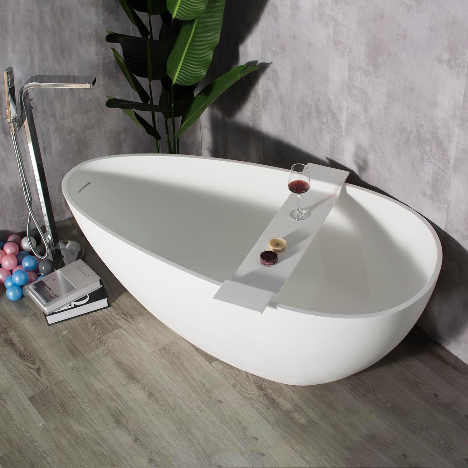 59 inch Solid Stone resin freestanding egg shape bathtub for the bathroom