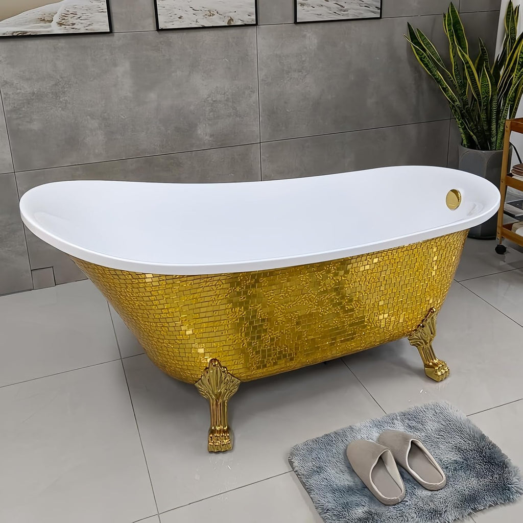 59' Edeyeu Freestanding Bathtub - Solid Surface Soaking Tub With Clawfoot Design, Luxury Free Standing Bathtub for Spa Bathroom, Extra Deep Soaker for Villa & Hotel, B
