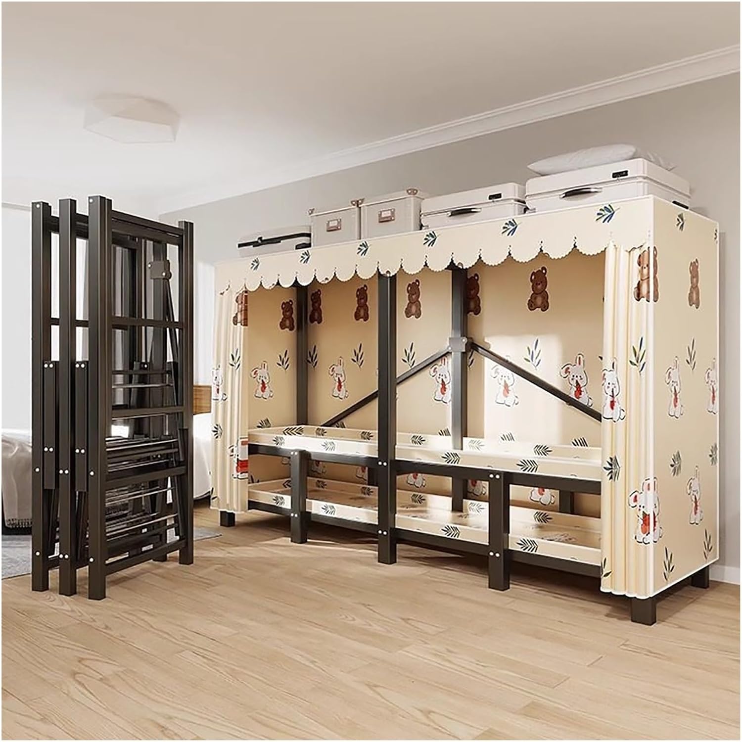 Foldable Closet Wardrobe Clothes Rail with Cover Heavy-Duty Clothes Rack with Bottom Shoes Shelf Portable Armoire Storage Metal Garment Racks for Hanging Clothes(A,70x50x170cm/28x20x67in)