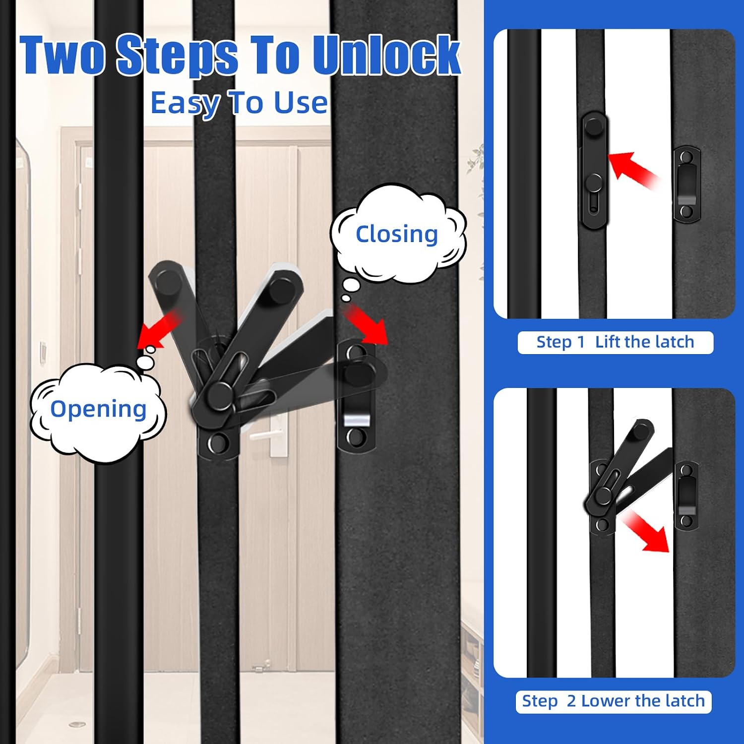 SHYUJAJIE 55 Inch Extra Tall Pet Gate for Cats,29.92'-43' Adjustable Wide Dog Gates,Pressure Mounted Walk Through Tall Pets Gate for Doorways,Hallway,Stairs(Black)