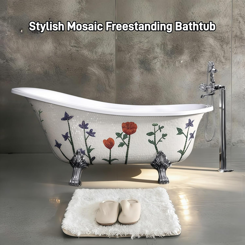 59' Edeyeu Freestanding Bathtub - Solid Surface Soaking Tub With Clawfoot Design, Luxury Free Standing Bathtub for Spa Bathroom, Extra Deep Soaker for Villa & Hotel, A