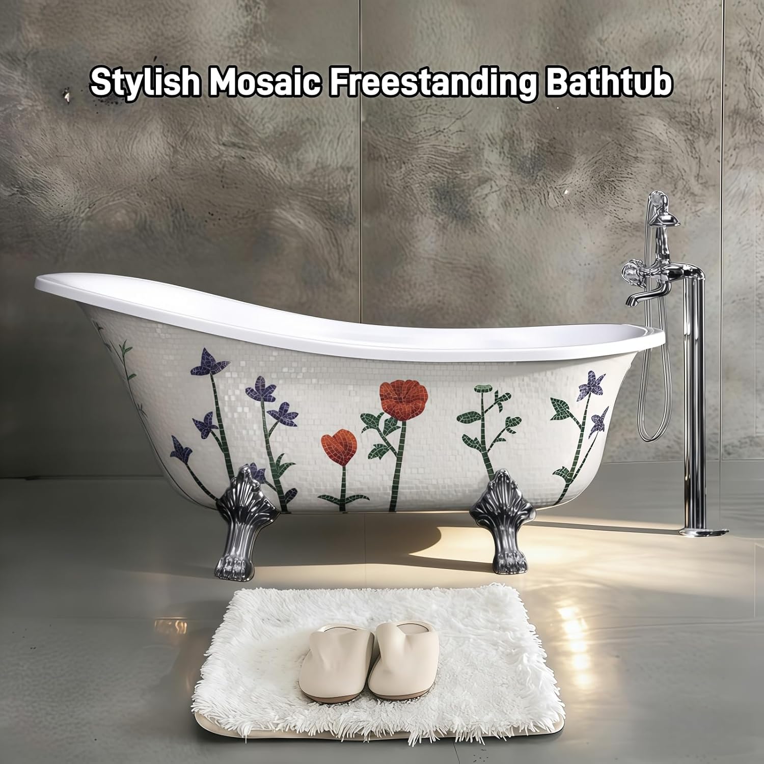 59' Edeyeu Freestanding Bathtub - Solid Surface Soaking Tub With Clawfoot Design, Luxury Free Standing Bathtub for Spa Bathroom, Extra Deep Soaker for Villa & Hotel, A