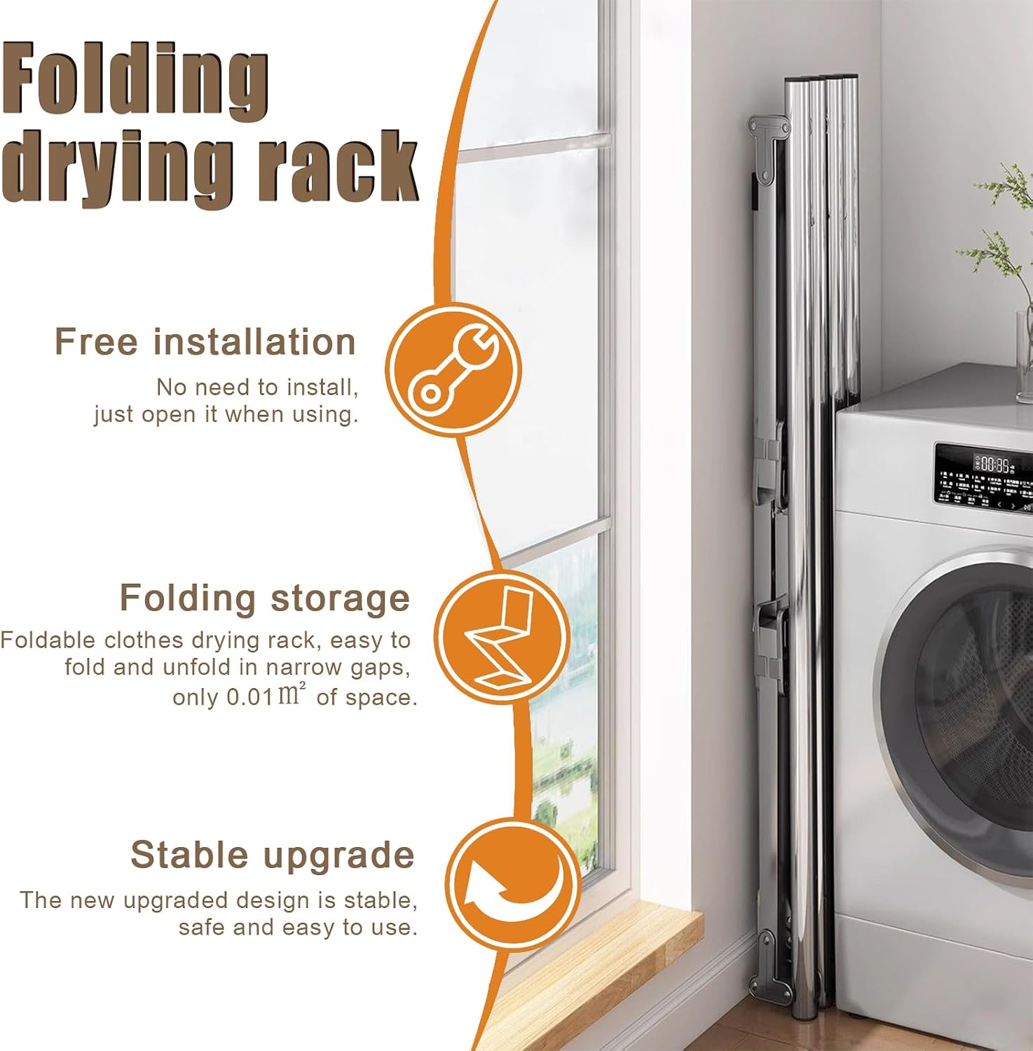 Clothes Drying Rack Foldable 5 Rods Indoor Outdoor Garment Racks - Stainless Steel Standing Dry Racks - Drying Rack for Bed Linen, Clothing, Socks, Shoe,Without Wheels,2M/6.56FT