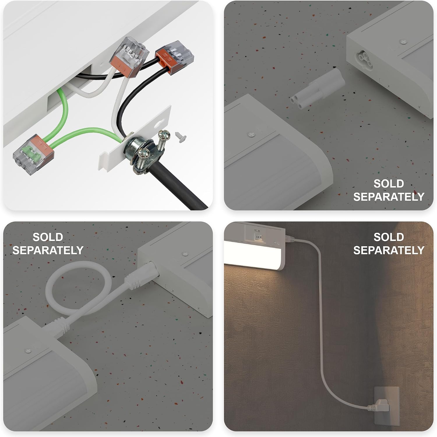 ZAGO 18 Inch LED Hardwired Under Cabinet Lighting with Clamp Connector, 5CCT Switchable, Undercounter Led Lights for Kitchen, 120V, 9W, 620-750LM, ETL & Damp Rated, White, 4 Packs