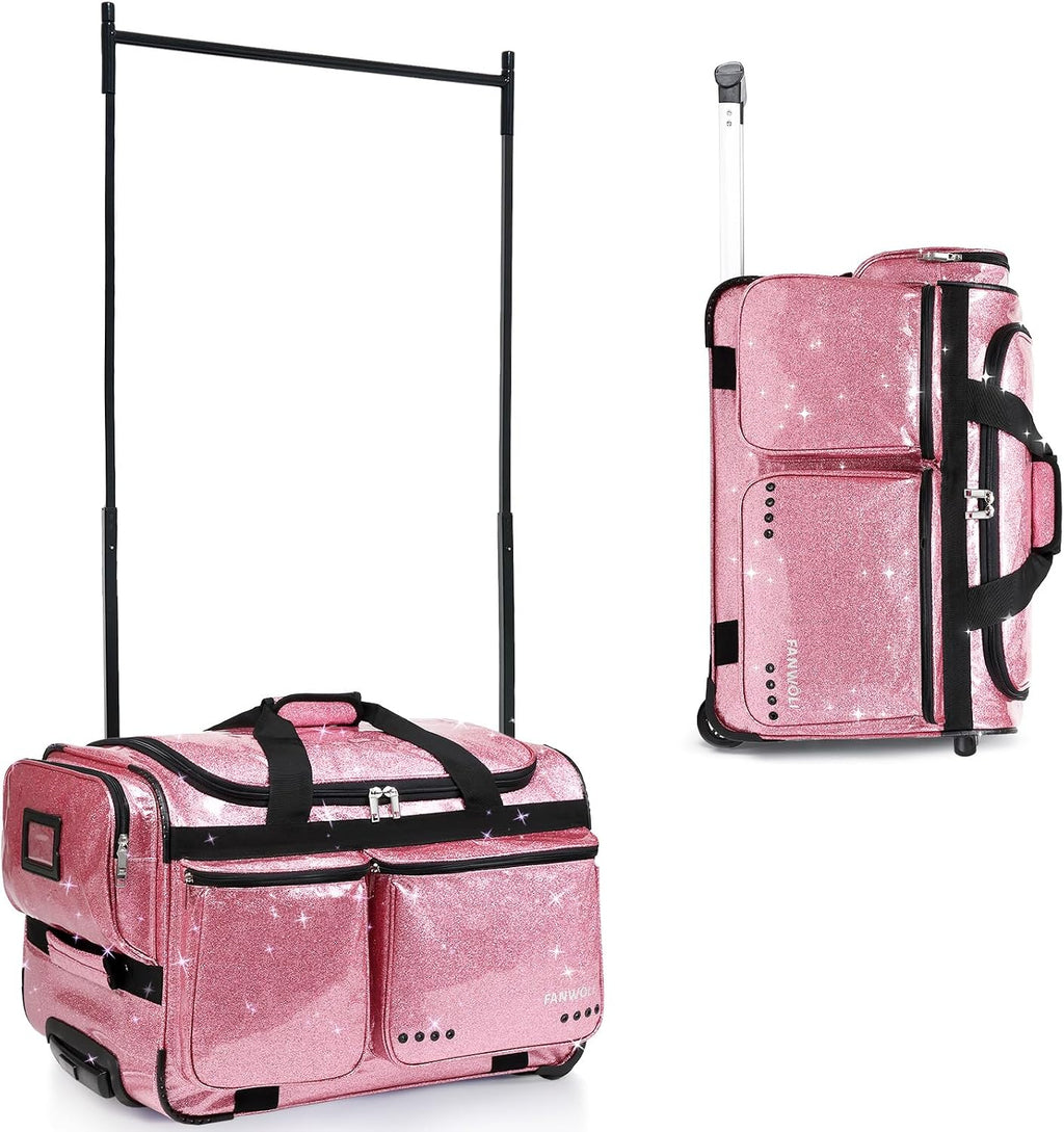 Fanwoli 23' Dance Bag with Garment Rack | Glittering Waterproof Fabric & Upgraded Stable System | Shine-Bright Collection | Ideal Competition Duffle Bag for Dancer Athlete Cheerleader Little Princess
