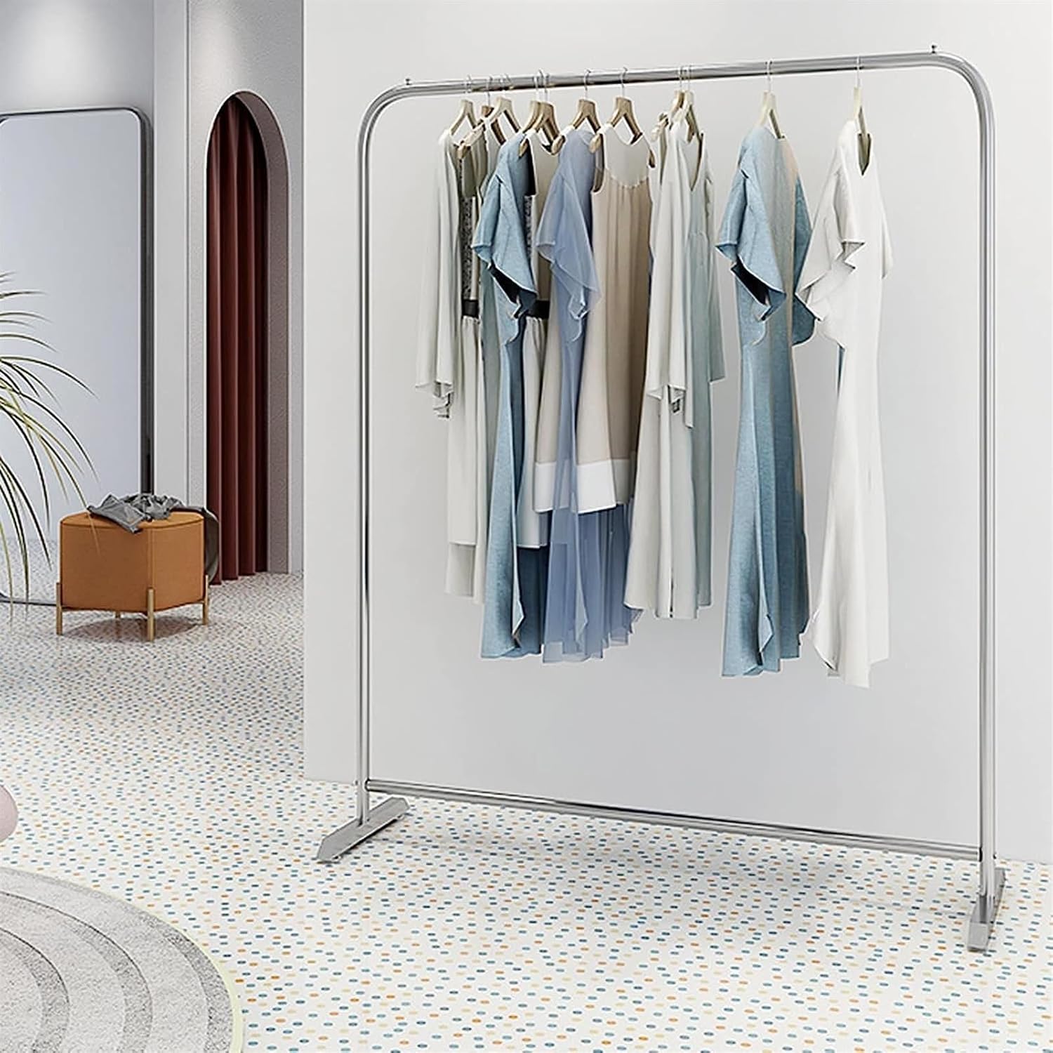 Clothes Rack Hat Rack Stainless Steel Hanger Garment Rack Heavy Duty Clothes Rack for Hanging Clothes Retail Display Clothing Movable Hanger Suitable for Commercial Boutique (Silver 120CM)