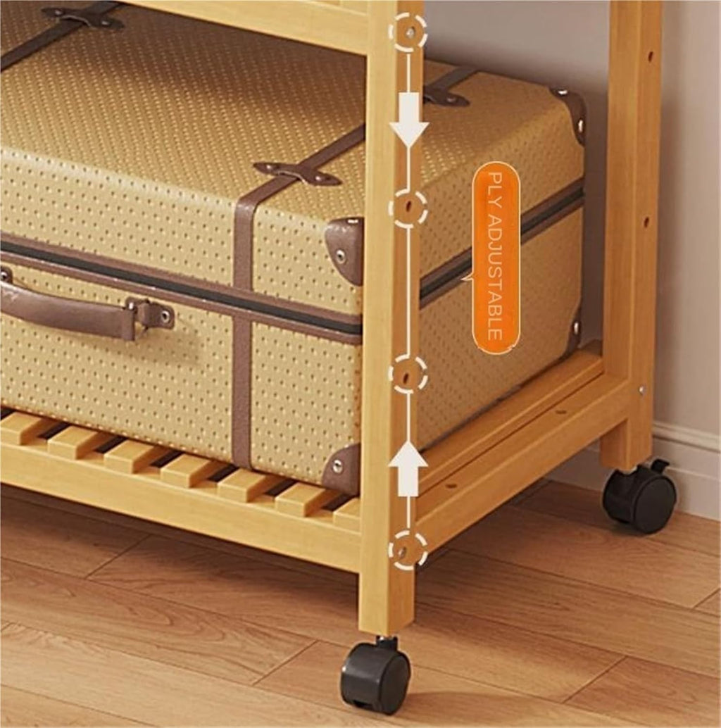 Armoire Adults Rolling Garment Rack Shelving Clothes Coat with Wheels Functional Shelf Hanging(Black,160x83x34cm)