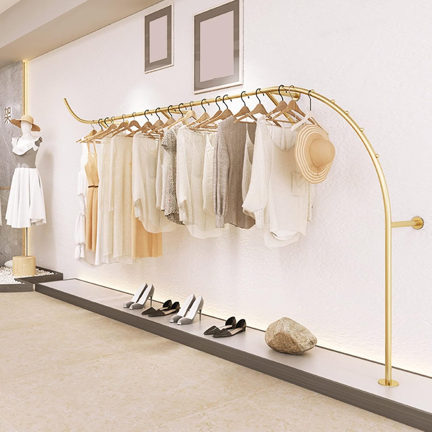 Clothing Rod Wall Mounted Clothing Rack Store Garment Racks Display Clothes Hanger Commercial Hanging Clothes,Multi-Functional Organizer Storage Shelf for R(A-L250CM