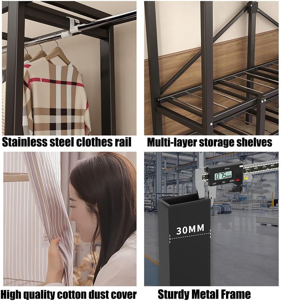 Portable Garment Rack - 66 Tall Heavy-Duty Cloth Cover Clothing Rack with Shelf - Foldable Clothing Organizer for Bedroom and Wardrobe