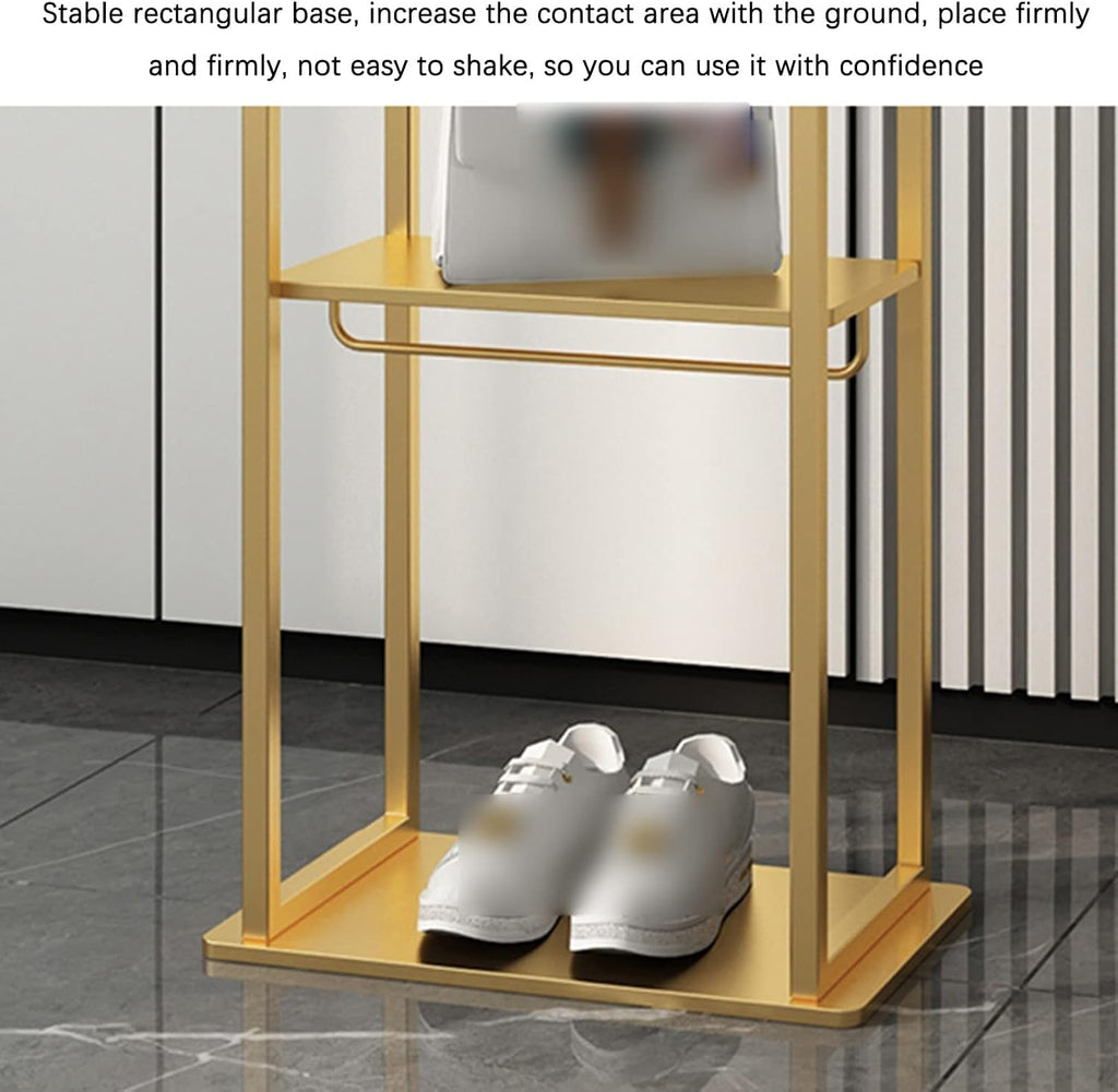 Coat Rack Stand Clothes Rack Stand, Metal Frame Garment Rack, Portable Shoe Hat Scarfs Storage Holder, Portable Hall Entryway Closet Bedroom Furnitur(Gold-47x27x175CM