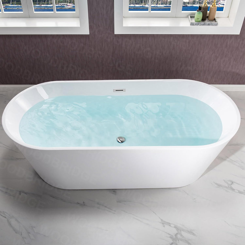 WOODBRIDGE 71' Acrylic Freestanding Bathtub Contemporary Soaking White Tub with Chrome Overflow and Drain,B1701-C