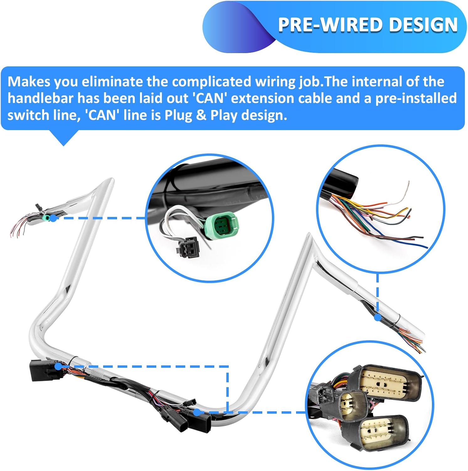Wsays 14' Rise Pre-Wired Handlebar Bagger Meathook Bar Handlebar Compatible with Harley Street Glide Electra Glide Ultra Limited 2008-2013 Chrome