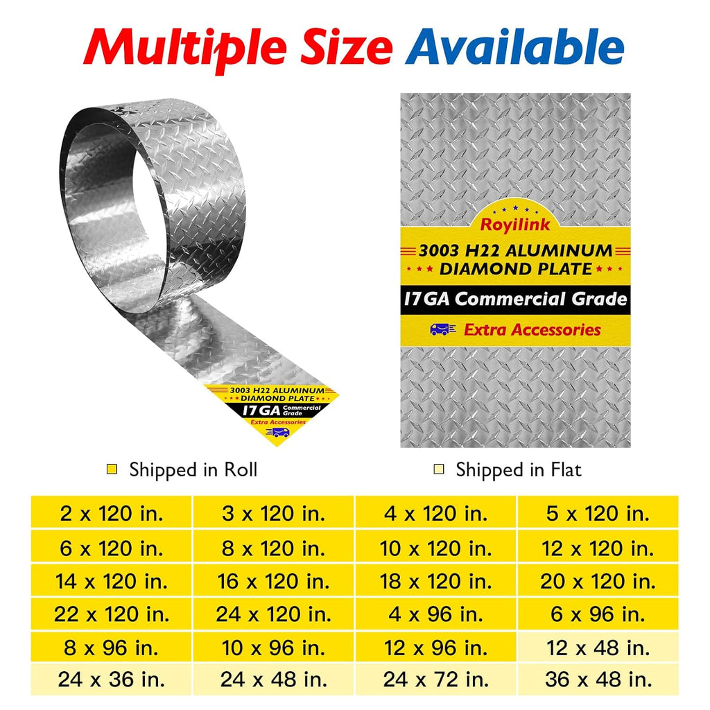 Aluminum Diamond Plate Sheet Metal – 3003 H22 Corrosion & Rust Resistant – 17 GA 0.045' Thick Commercial Grade – Stone Guard for Cargo Trailer, RV, Camper – 22 in x 120 in.