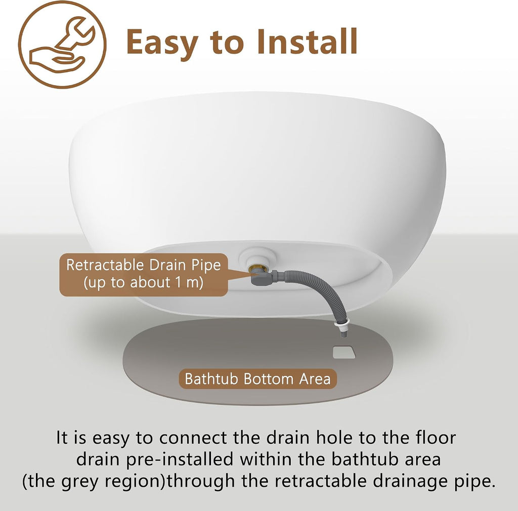 CASAINC 59'' Resin Stone Freestanding Bathtub, Matte White Soaking Bathtub Classic Oval Solid Surface Stand Alone Tub with Overflow and Pop-up Drain, Drain Hose & Sanding Paper