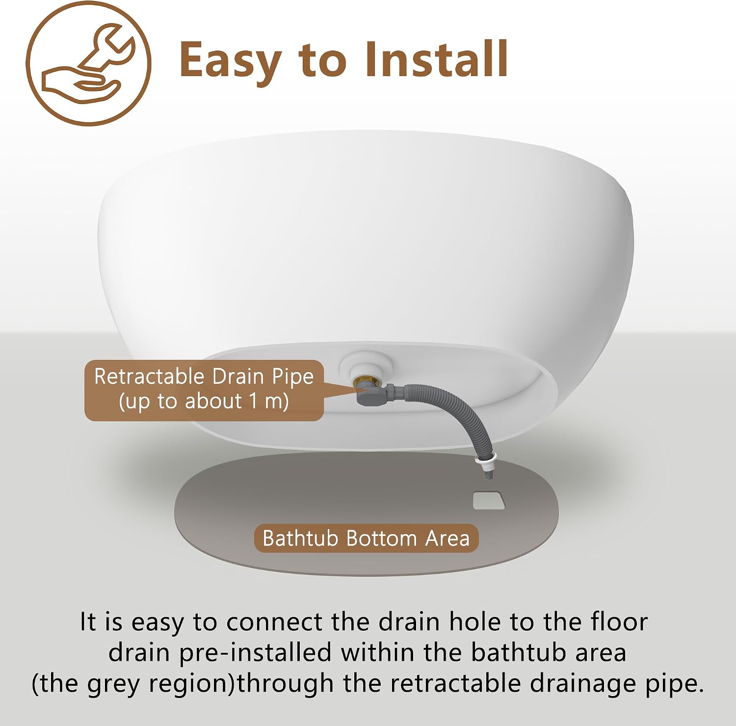 CASAINC 59'' Resin Stone Freestanding Bathtub, Matte White Soaking Bathtub Classic Oval Solid Surface Stand Alone Tub with Overflow and Pop-up Drain, Drain Hose & Sanding Paper