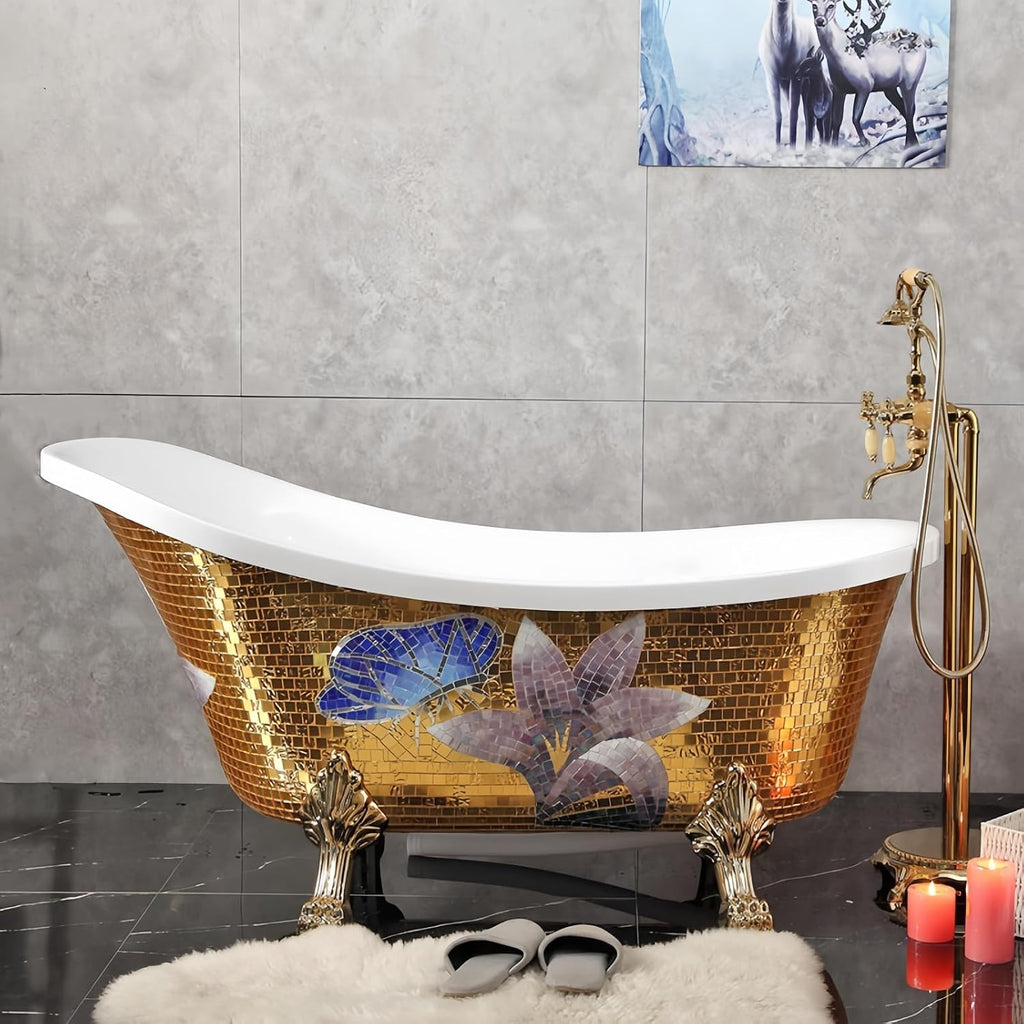 59' Edeyeu Freestanding Bathtub - Solid Surface Soaking Tub With Clawfoot Design, Luxury Free Standing Bathtub for Spa Bathroom, Extra Deep Soaker for Villa & Hotel, C