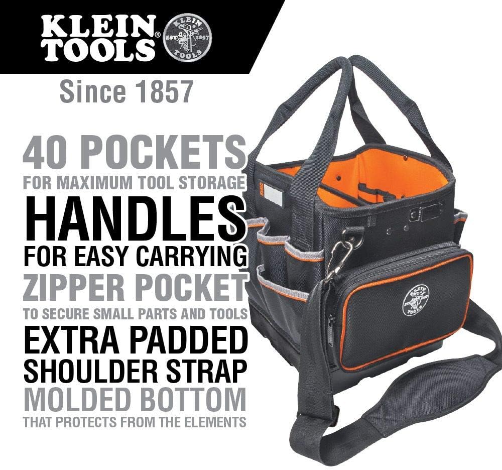 Klein Tools 40 Pocket Tool Bag, 6 Pc Ratcheting Impact Magnetic Nut Driver Set