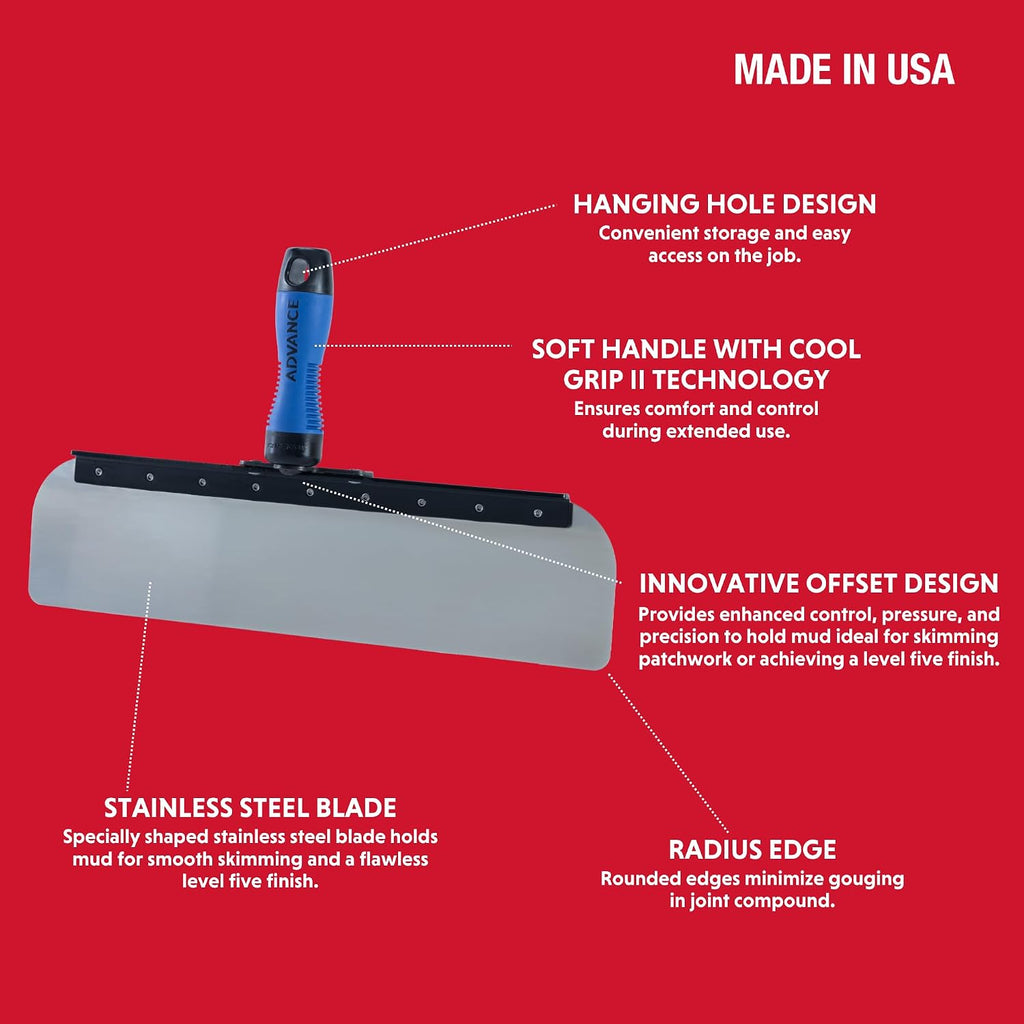 Stainless Steel Skimming Knife 4-Pack Drywall Finishing Kit | Advance Equipment MFG Co. | Durable Precision Radius Blades & FREE Mud Pan Mixer | KIT 35635 | 100+ Years Family Owned USA Made
