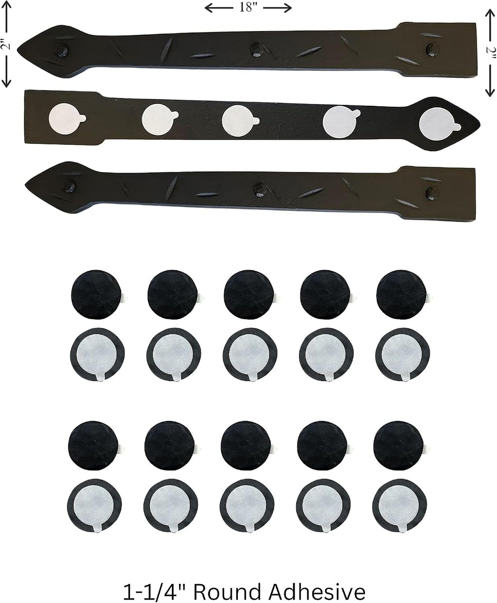 The Rustic Express - Self Adhesive 3 Iron Straps 18' & 20 Round Clavos 1-1/4' - Decorative Hinges & Clavos for Farm, Fiberglass, Metal, Wooden Gate Hinge and Garage Door Hardware - Black